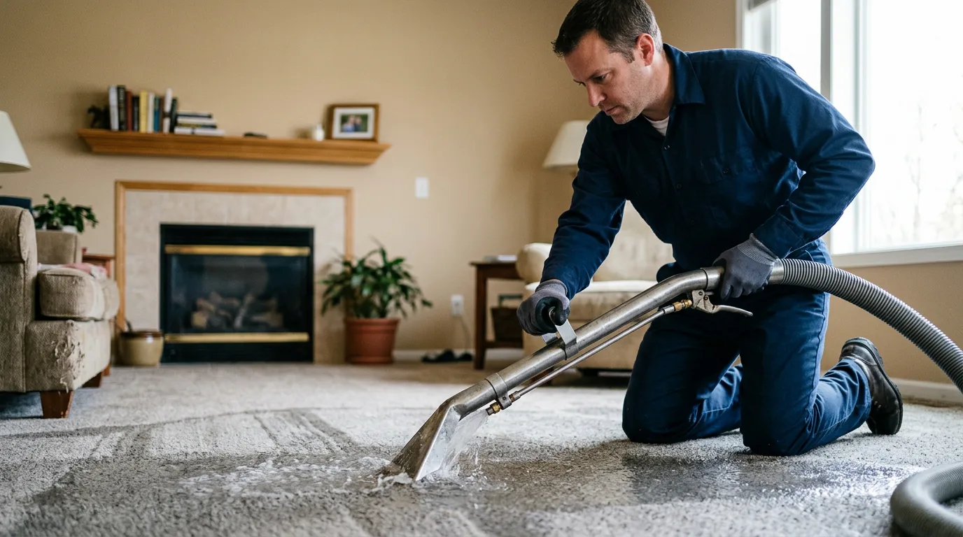 Water damage restoration technician working near Buchanan, TN